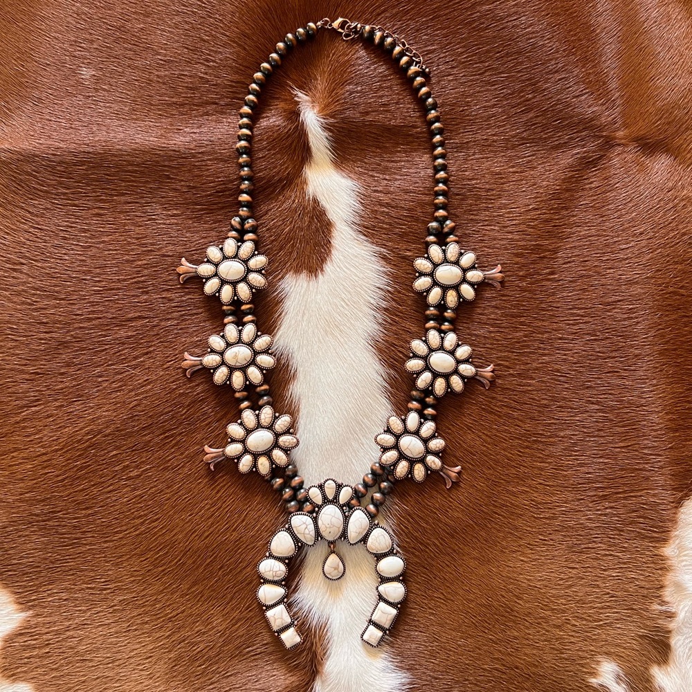 White Stone Squash Blossom Necklace